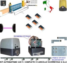 CANCELLO SCORREVOLE AUTOMATICO 6 Q KIT MOTORE 220 V 5 RADIOC 6 MT CREM FOTO FARO