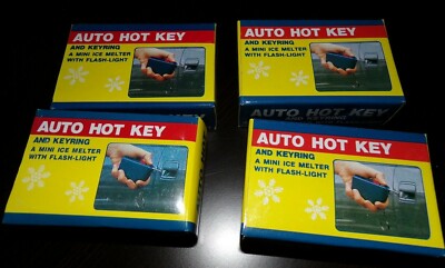 -AUTO HOT KEY  4 PACK+ KEYRING MINI CAR KEYHOLE ICE MELTER W. FLASH LIGHT NIB