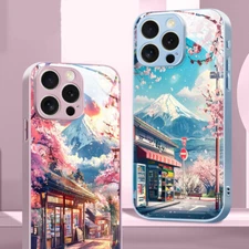 For iPhone 16 15 14 13 12 11 Pro Max Anime Phone Case Aesthetic Japan Mount Fuji