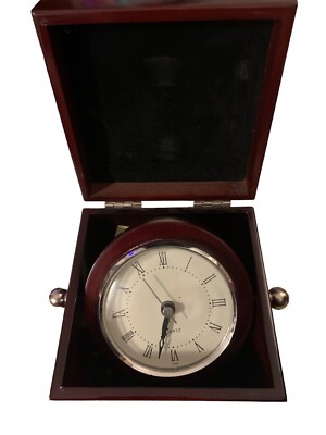 Wellgain Precision Prod. Gimbal Box Clock Compact Quartz Clock Mahogany Box READ