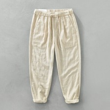 Men's Cotton Linen Harem Pants Retro Casual Trouser Japanese Loose Straight Pant