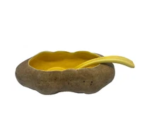 Vintage 6.5" Ceramic Baked Potato Sour Cream Gravy Serving Dish w/Spoon Signed