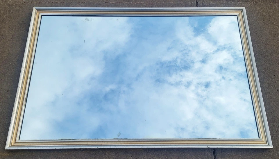 ESPEJO DE PARED GRANDE vintage italiano mediados de siglo XX plata y oro moderno Foto 3 de 4