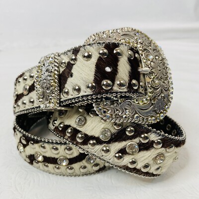 Vtg Nocona Belt Womens Genuine Leather Silver Rhinestones Western Bling XL s-l400.jpg main image 4