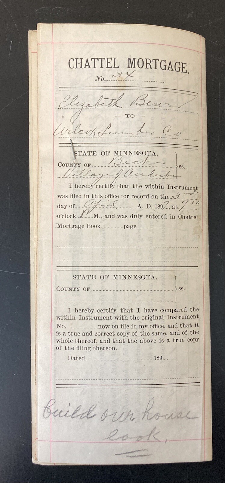 Antique 1897 Becker County Minnesota Chattel Mortgage Papers eBay