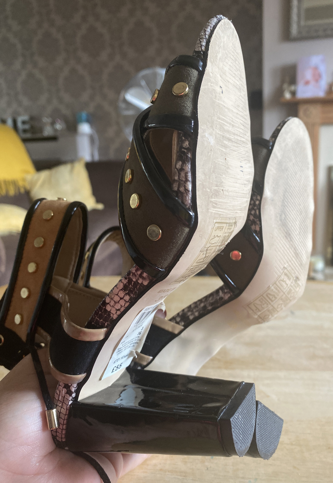 River Island khaki black Beige sandals snakeskin detail Lace Back