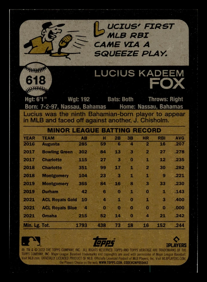 Lucius Fox RC 2022 Topps Heritage #618 Rookie Washington Nationals Mint - Image 2 of 2