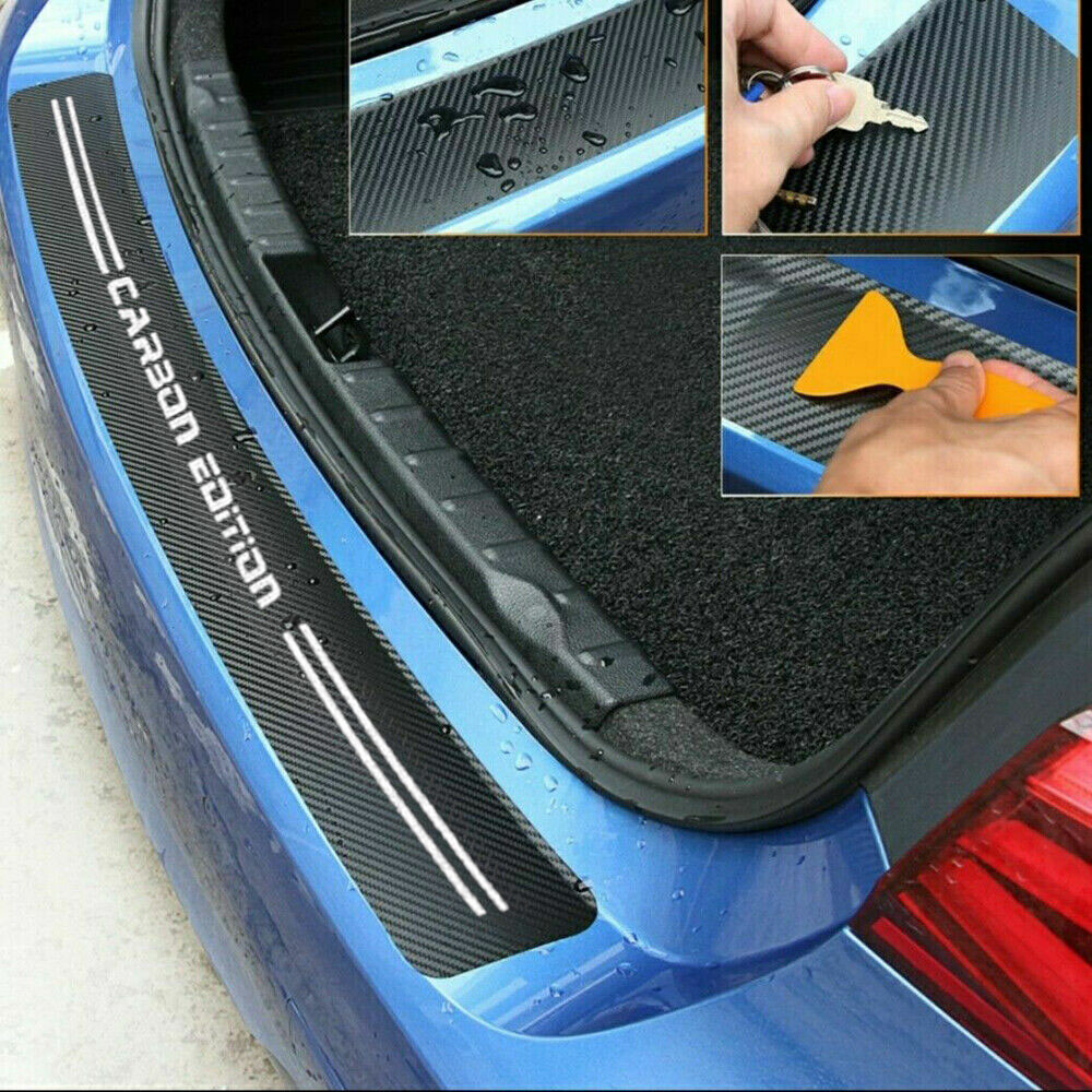 4D Carbon Fiber Pattern Rear Trunk Bumper Guard Car Accessories Decal Decal Trim