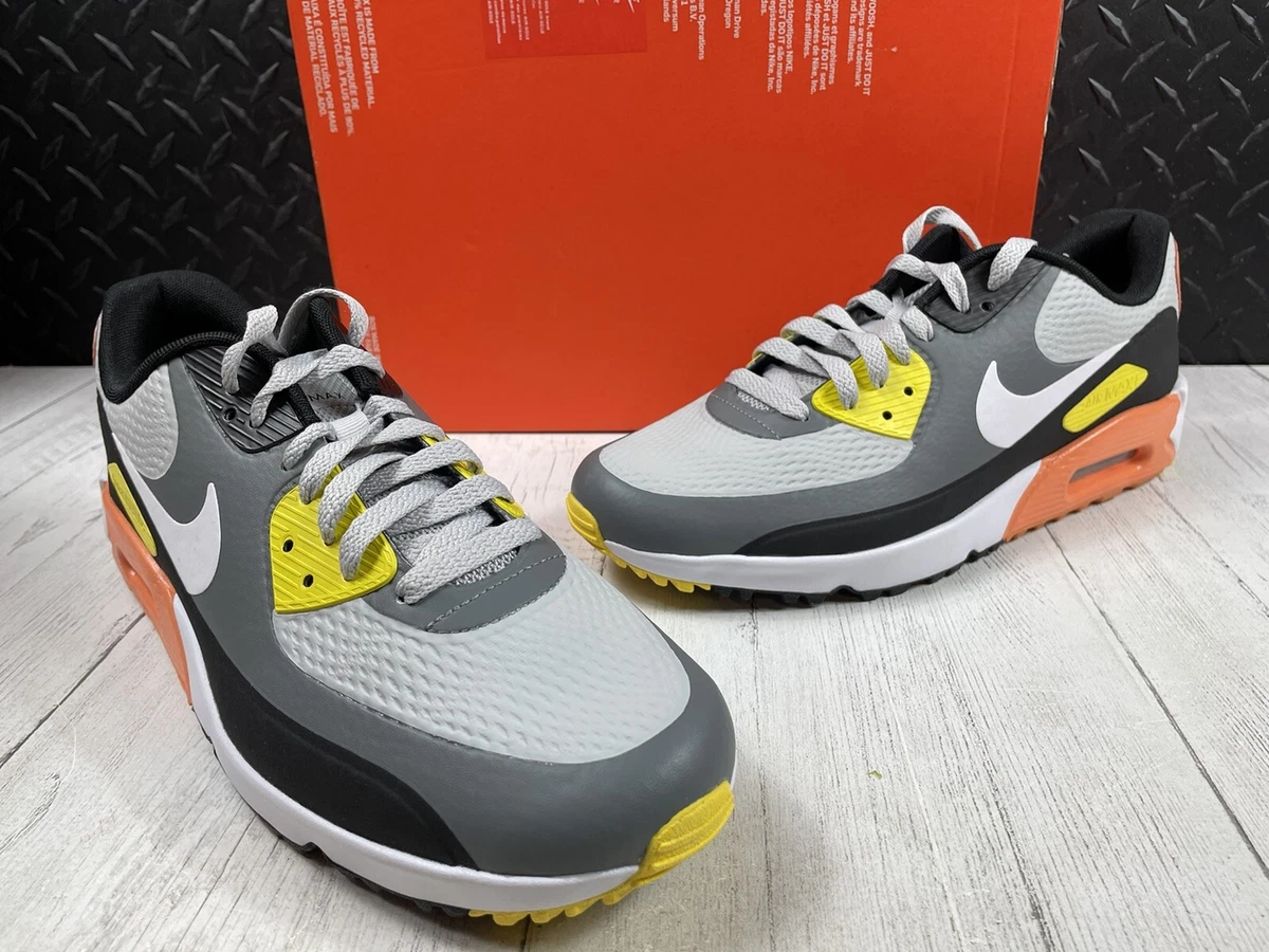 Size 9 Nike Air Max 90 Golf Shoes Cleats White Gray Black Orange