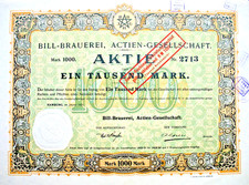 Bill - Brauerei Aktiengesellschaft historische Aktie Hamburg 1921 Bier Holsten