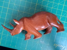 Vintage Teak Wood Carved Rhino Rhinoceros African Wild Animal Ornament Figure