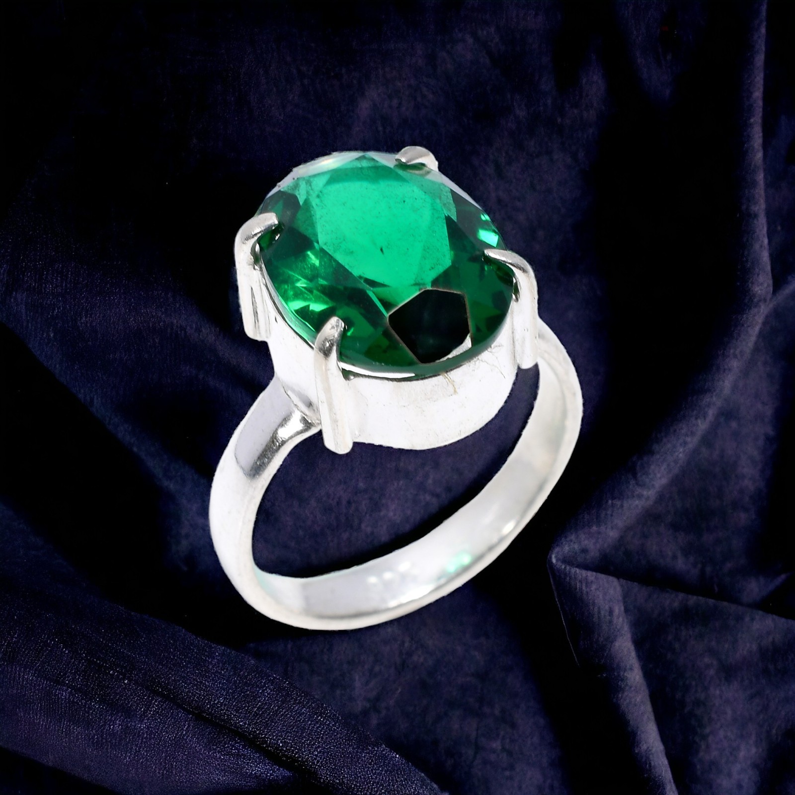 Emerald 925 Silver Boho Solitaire Ring Best Friend Gift US Size 6