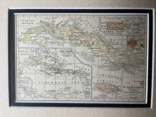 1898 Karte von KUBA & WESTINDIEN, gerahmt mit Doppelpassepartout SIEHE BESCHREIBUNG - Bild 2 von 5