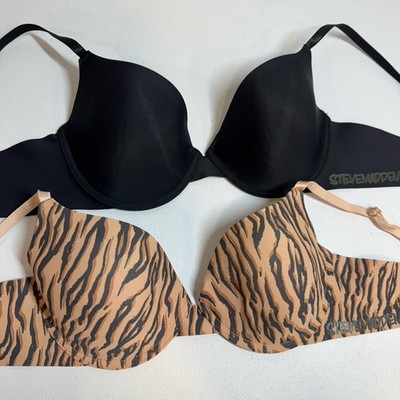 Steve Madden 2 Pack T-Shirt Underwire Bras 38C Animal Tiger Print Black
