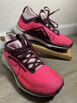 Nike Womens Size 7.5 React Pegasus Trail 4 GTX Pink Gore-Tex Lace Up Shoes Rare