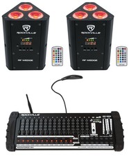 2 Rockville RF WEDGE BLACK RGBWA UV Wireless DMX Up Lights 384 Ch. Controller