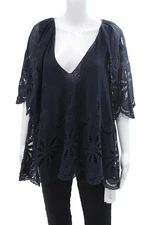 The Great Womens Eyelet Sleeveless V Neck Tank Top Navy Blue Size 2