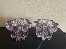 2x Portacandele Vintage Reims Francia Vetro Rosa/Viola Bordo Perline Bolla Pesante