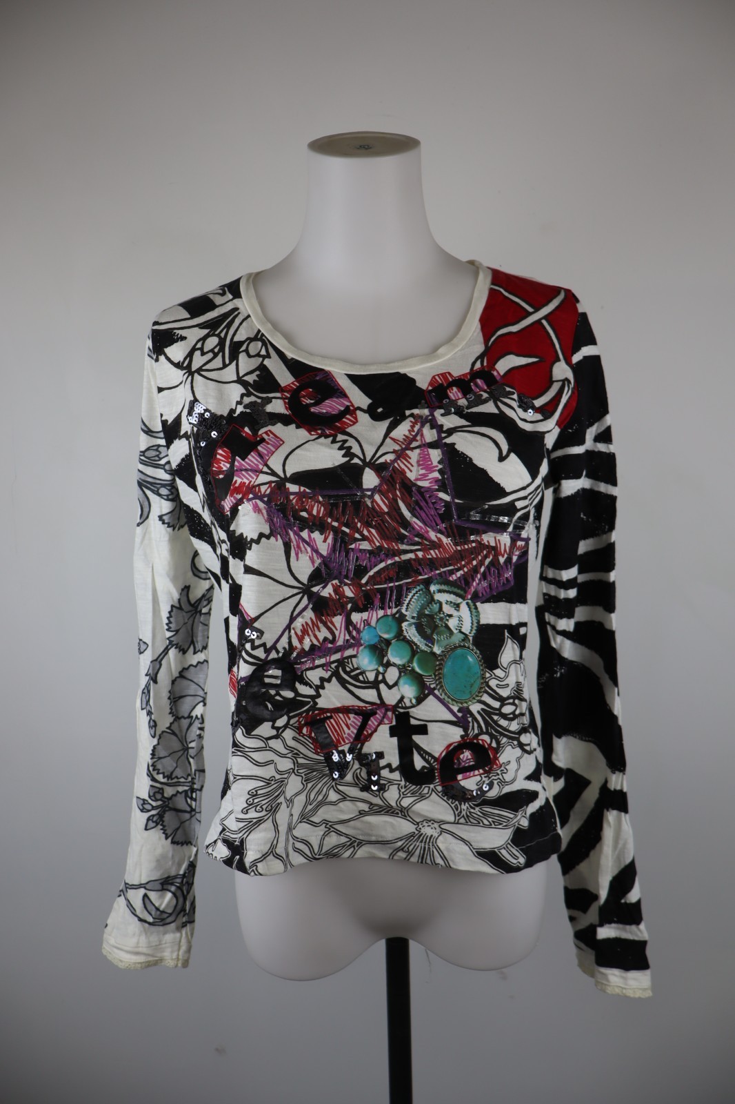 DESIGUAL MAGLIA MANICA LUNGA DONNA TG L WOMAN CASUAL VINTAGE T-SHIRT COTONE