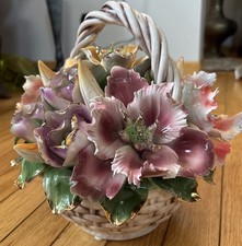 Vintage CAPODIMONTE STAMPED Flower Basket Ceramic Centerpiece LARGE