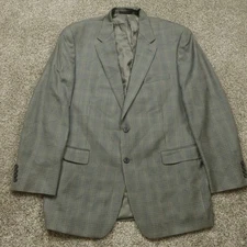 Chaps Mens 44L Brown Plaid Blazer Silk Wool Blend Two Button Sport Coat Jacket