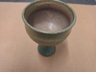 Vintage light green & brown Goblet: ceramic, 4" diameter top, 6" tall, excellent — photo 3