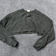 Nike Sweatshirt Womens Medium Dark Gray Cropped Ribbed Long Sleeve Swoosh