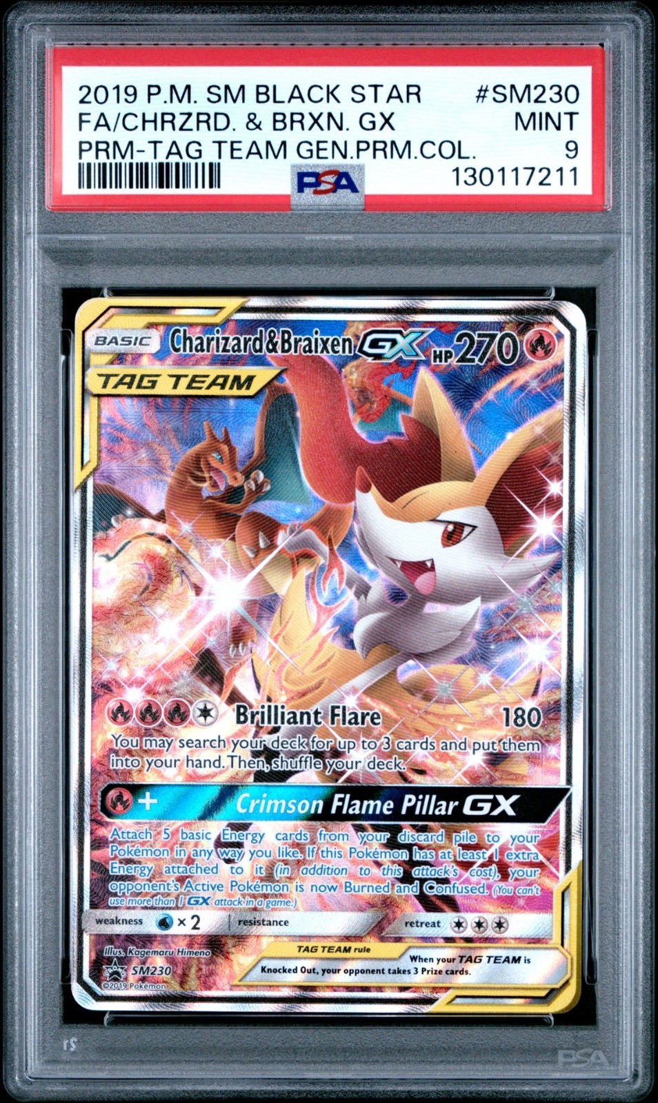 2019 POKEMON BLACK STAR SM230 FULL ART/CHARIZARD & BRAIXEN GX TAG TEAM PSA 9