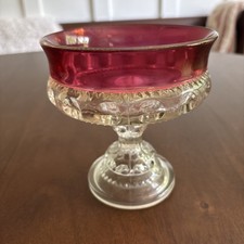 Indiana Glass Kings Crown Thumbprint Ruby Flash Pedestal Compote Candy Cranberry