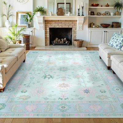 Washable Oushak Rug Non Slip 8 x 10 Rugs for Living Room, Soft Turkish Rug fo...