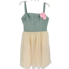 NWT Unique Vintage Sage & Ivory Tulle Swing Cocktail Dress Size XL/14 Retro 50s