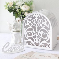 Wooden Gift Box for Reception, White Card Box with Hollow Window, Boho Gift E...