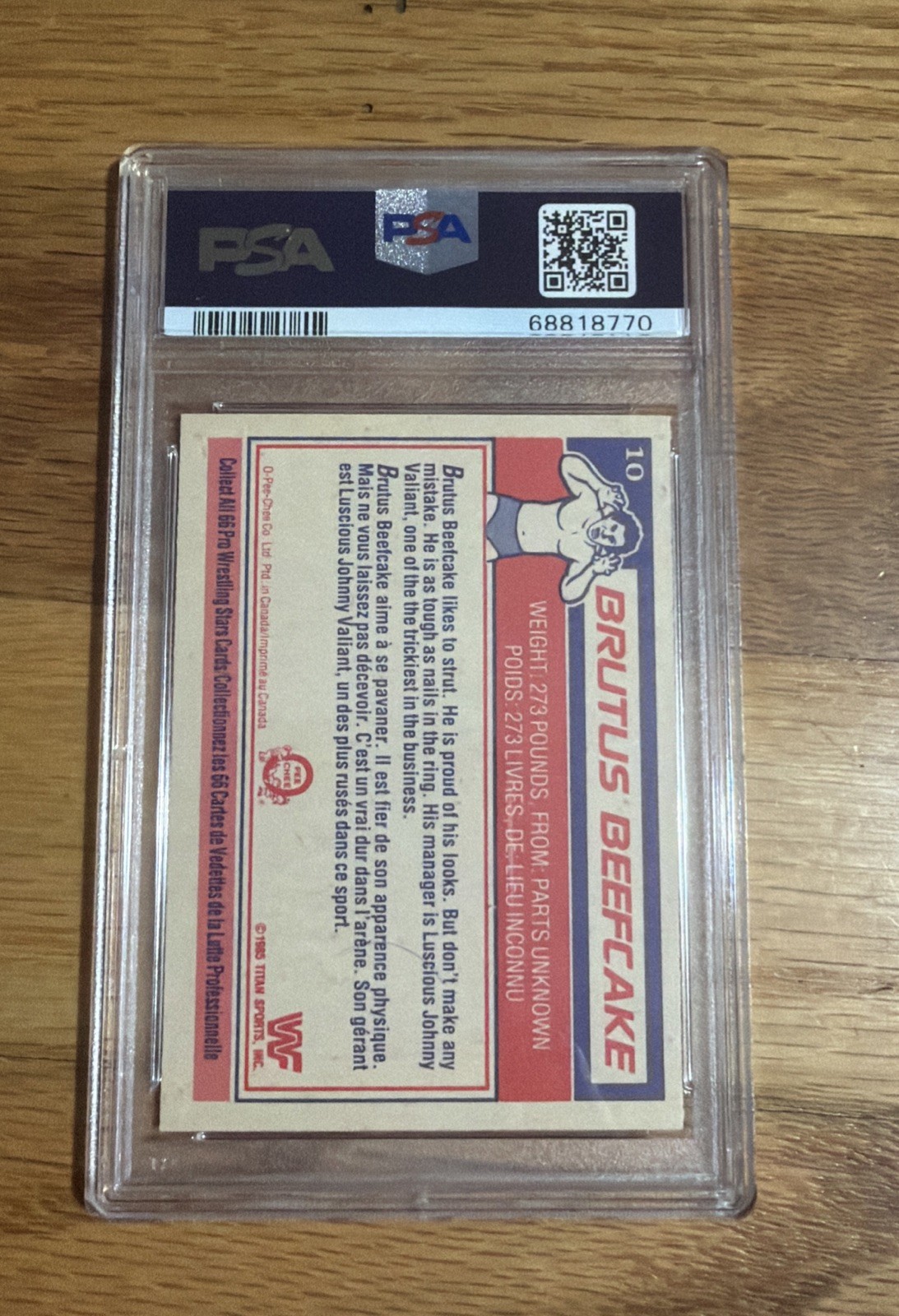 1985 WWF O-Pee-Chee Brutus Beefcake Rookie Card PSA 9 Mint RC Wrestling OPC #10 view 3