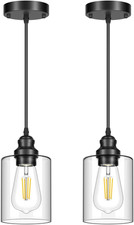 2 Pack Modern Black Pendant Lights With Clear Glass Shade For Kitchen  Dining