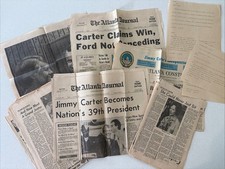 Pres. Jimmy Carter Lot Of 18 Newspaper Articles and Clippings & 9 APB Teletype