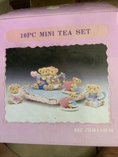 Miniature Tea Set with Bears Sitting On Heart 10 Piece Set