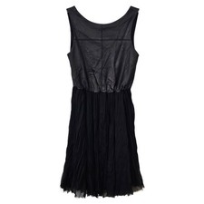 Alice + Olivia Women Size S Black Faux Leather Boat Neck Sleeveless Swing Dress