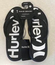 Hurley Mens NEW One Only Black White Logo Flip-Flops Thong Sandals Size 11 NEW