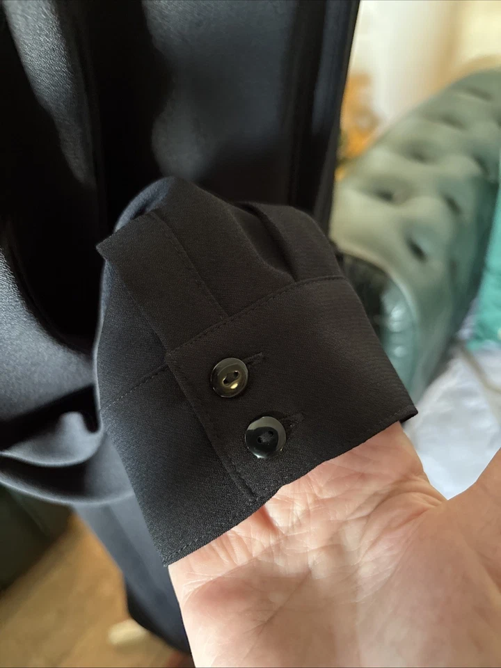 M&S Collection 16-18 Shirt Dress Long Sleeve Black Side Splits Tie Belt Lined - Image 4 of 4