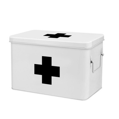 First Aid Empty 13'' White Metal Tin Organizer with Removable Tray, Dividers, ...