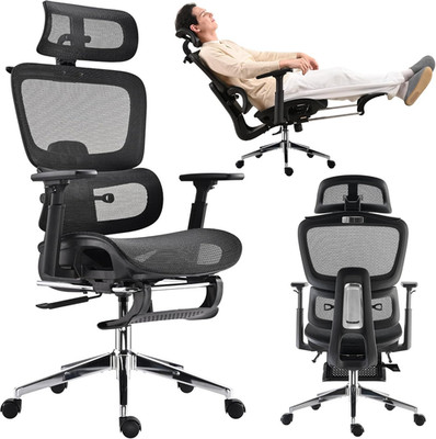 Mesh Ergonomic Office Chair with Footrest, Black | High Back, Lumbar Support, Ad