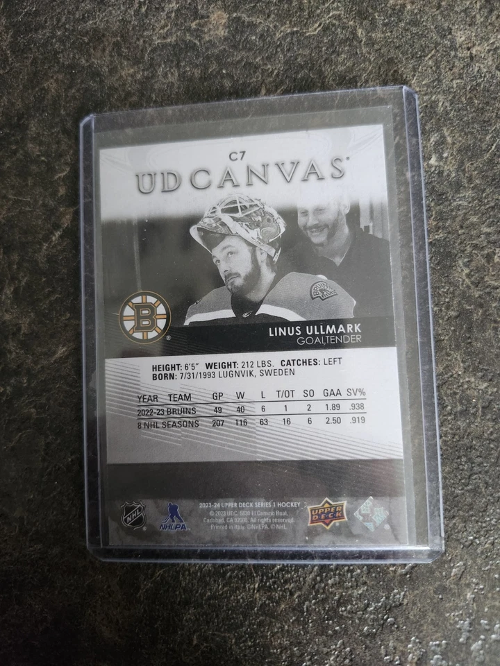 2023-24 Upper Deck Series 1 UD Canvas Black And White Linus Ullmark Card# C7 - Image 2 of 2