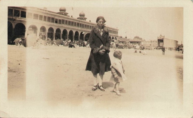 Vintage 1920s Photo Woman & Child Santa Cruz Beach Boardwalk California Snapshot