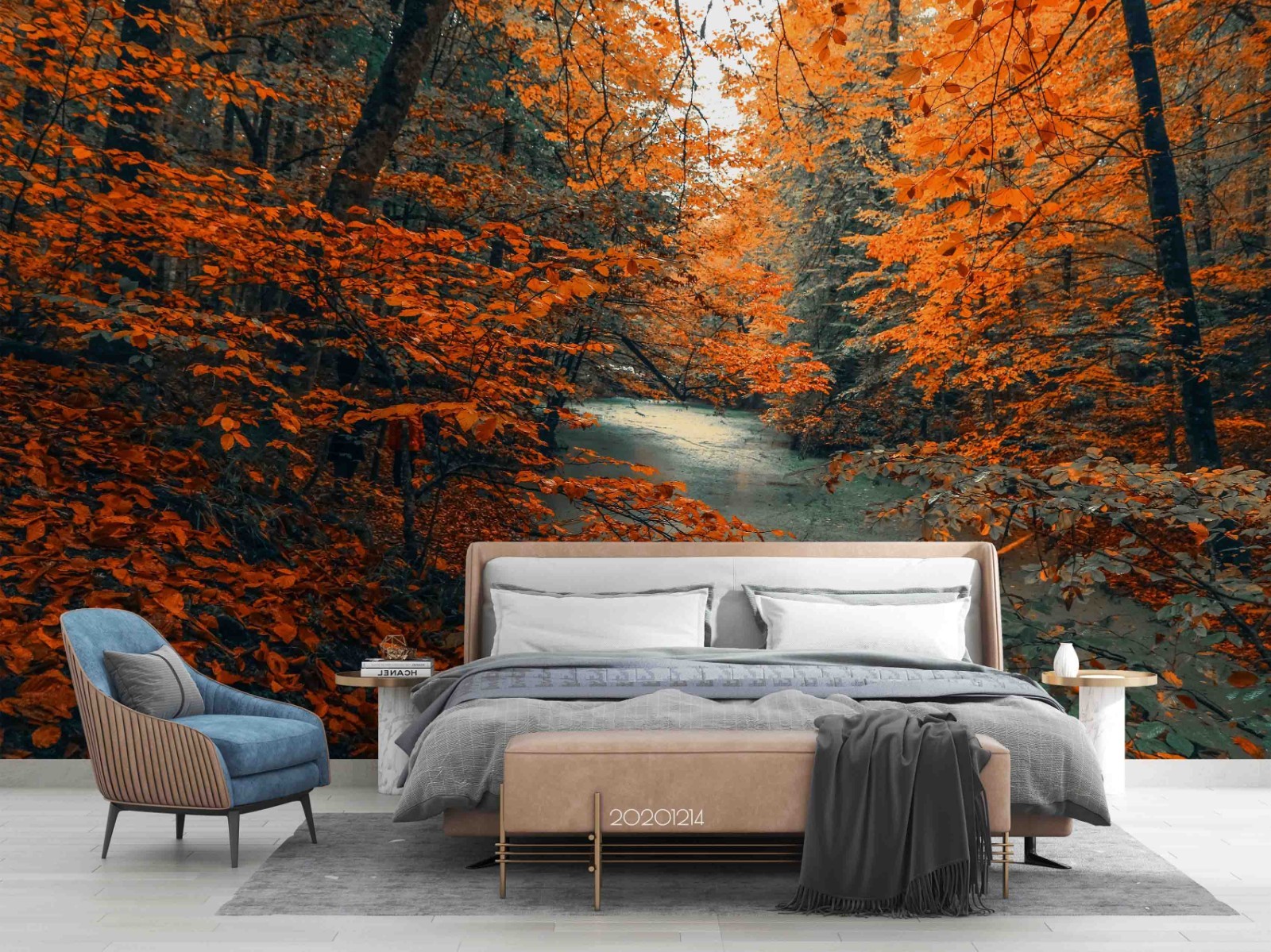 3D Forest River Autumn Landscape Wall Murals Wallpaper Murals Wall Sticker