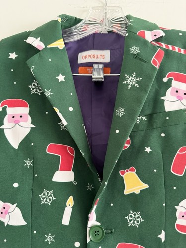 OPPOSUITS Youth Green Red Christmas Santa CandyCane Sport Coat Blazer Jacket-12Y - Picture 4 of 7