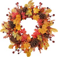 TüRkranz Herbst 61Cm KüNstlicher Ahorn Tannenzapfen Dekoration FüR HaustüR