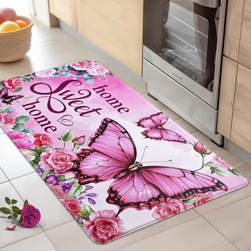 Kitchen Rugs Floral Kitchen Mats for Floor Butterfly Farmhouse Anti Fatigue