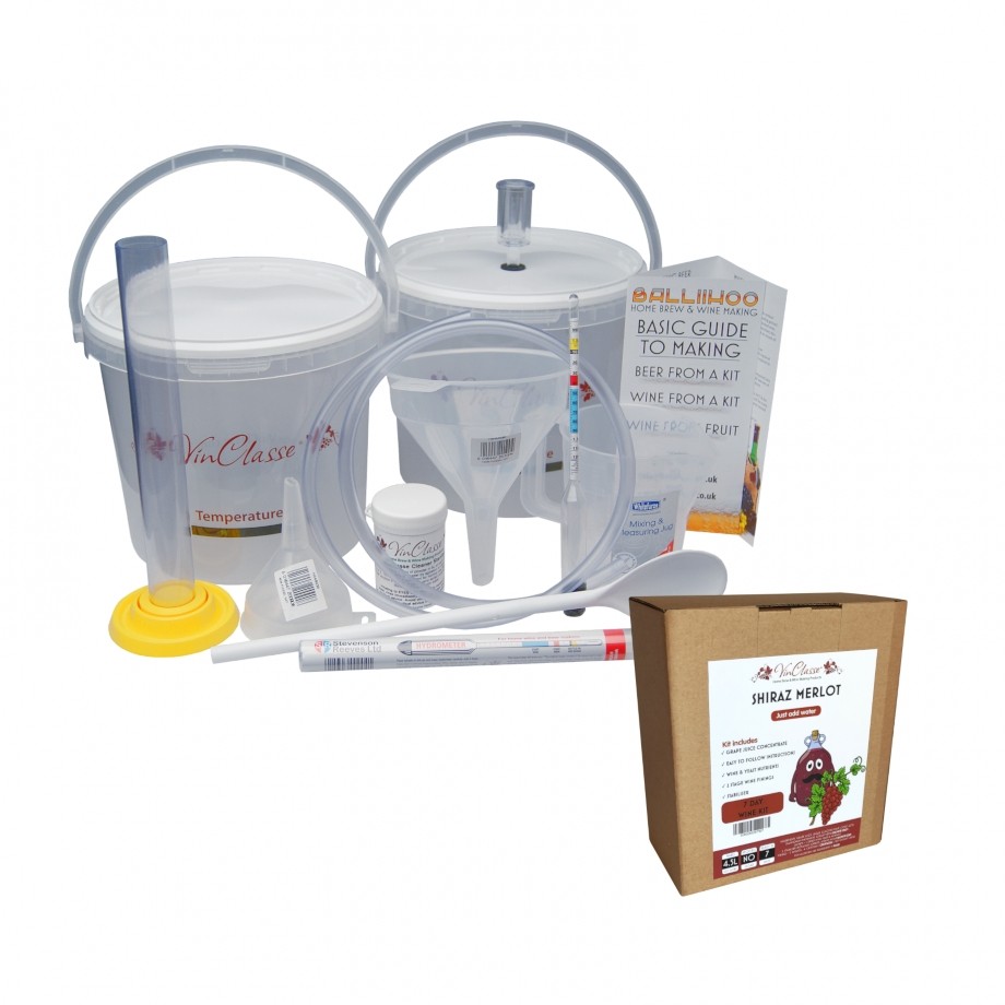 Wine Making Starter Equipment Set & Shiraz Merlot Ingredient Kit - 6 Bottle