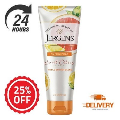 Jergens Sweet Citrus Body Butter Moisturizer, 7 Ounce Lotion, with Essential