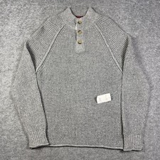 Lucky Brand Sweater Mens Medium Gray Henley 1/4 Button Rolled Hem